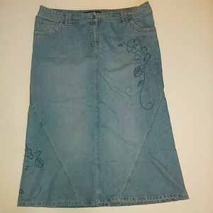 Denim Embroidered Maxi Skirt